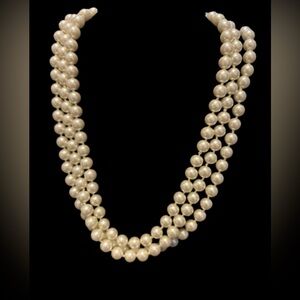 VINTAGE ESTATE FAUX PEARL HAND KNOTTED STRING STRAND NECKLACE 44”
